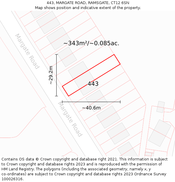 443, MARGATE ROAD, RAMSGATE, CT12 6SN: Plot and title map