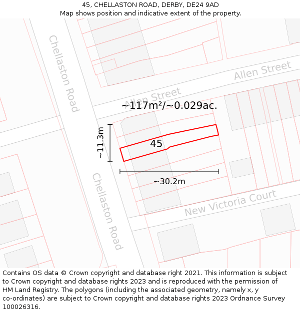 45, CHELLASTON ROAD, DERBY, DE24 9AD: Plot and title map