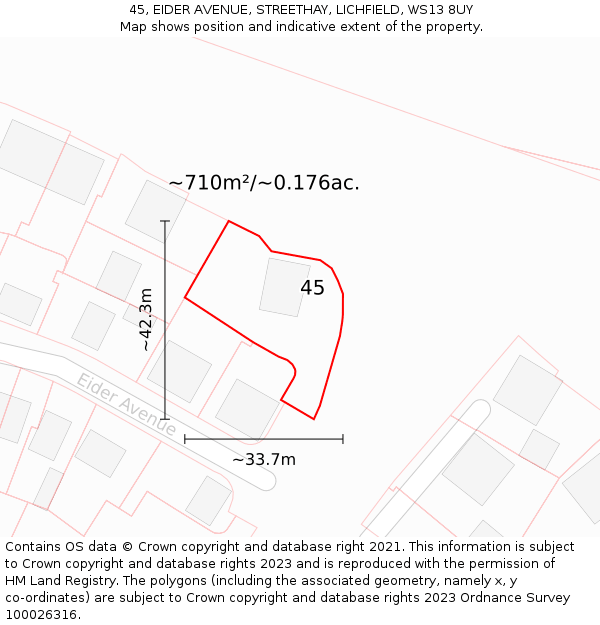 45, EIDER AVENUE, STREETHAY, LICHFIELD, WS13 8UY: Plot and title map