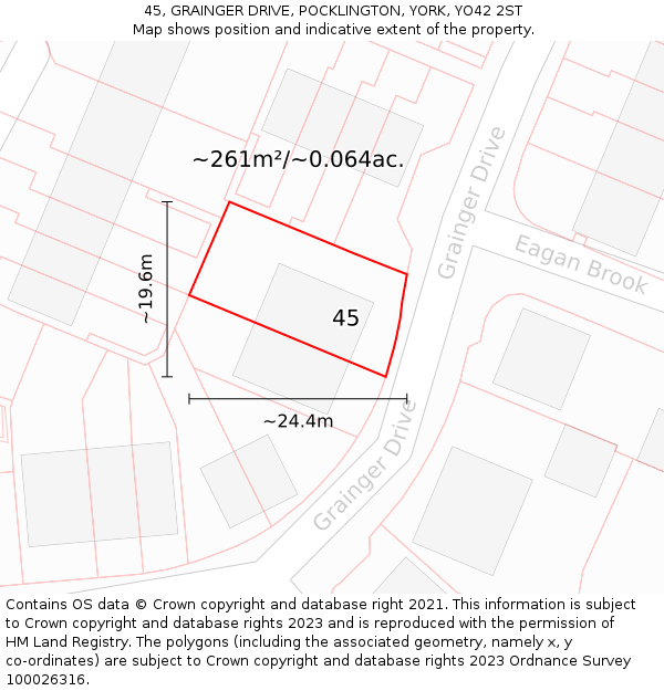 45, GRAINGER DRIVE, POCKLINGTON, YORK, YO42 2ST: Plot and title map