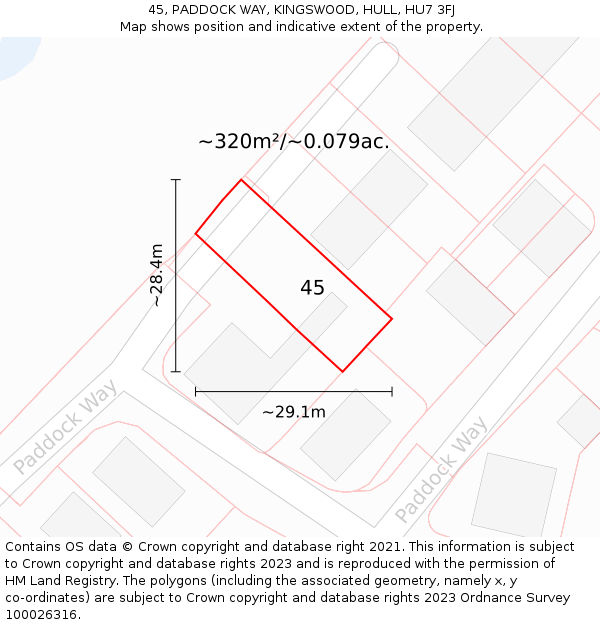 45, PADDOCK WAY, KINGSWOOD, HULL, HU7 3FJ: Plot and title map