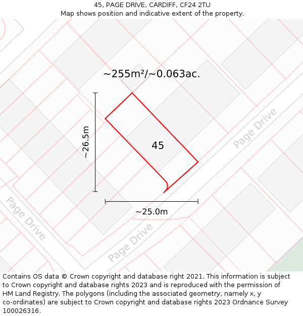 45, PAGE DRIVE, CARDIFF, CF24 2TU: Plot and title map
