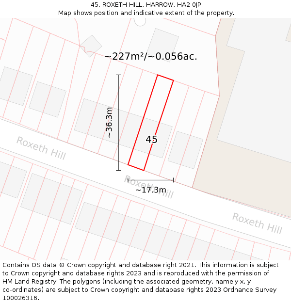 45, ROXETH HILL, HARROW, HA2 0JP: Plot and title map