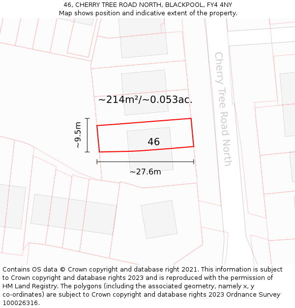 46, CHERRY TREE ROAD NORTH, BLACKPOOL, FY4 4NY: Plot and title map