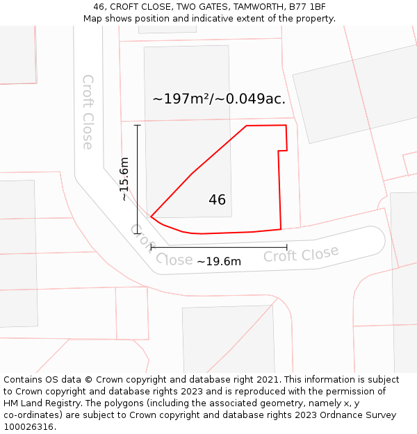 46, CROFT CLOSE, TWO GATES, TAMWORTH, B77 1BF: Plot and title map