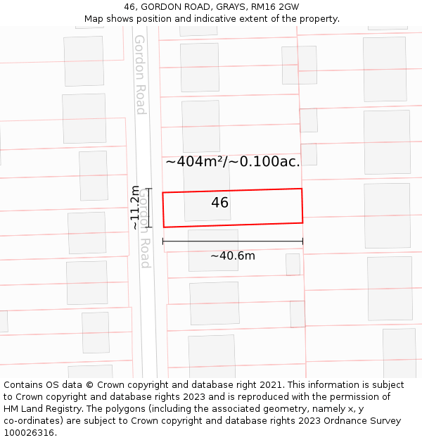 46, GORDON ROAD, GRAYS, RM16 2GW: Plot and title map