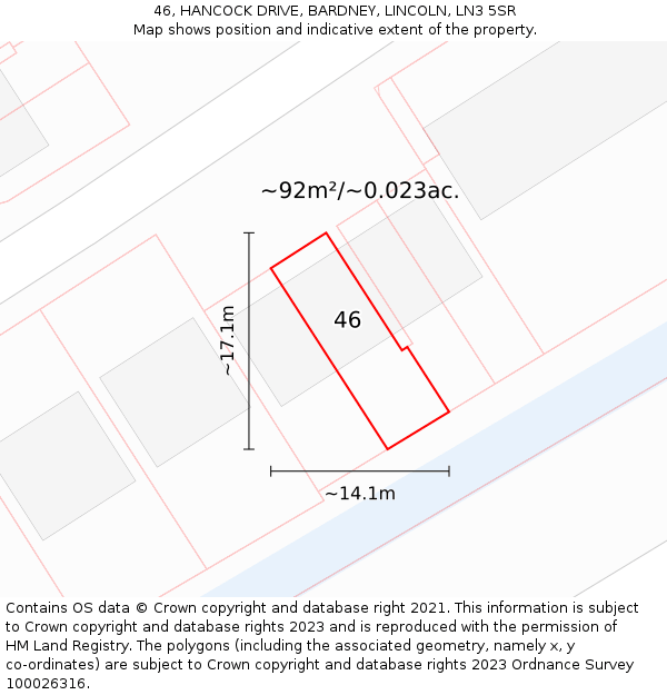 46, HANCOCK DRIVE, BARDNEY, LINCOLN, LN3 5SR: Plot and title map
