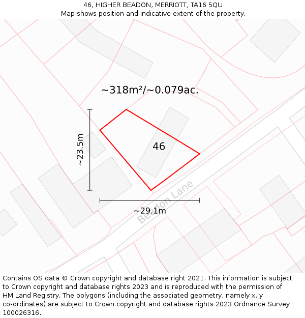 46, HIGHER BEADON, MERRIOTT, TA16 5QU: Plot and title map