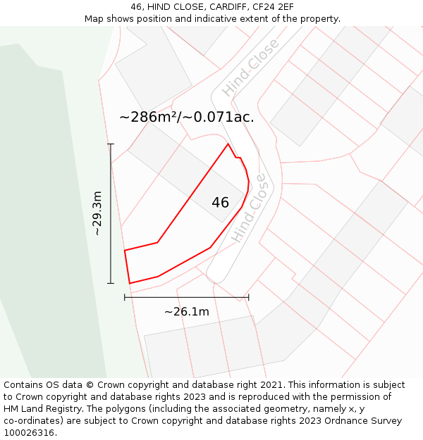 46, HIND CLOSE, CARDIFF, CF24 2EF: Plot and title map