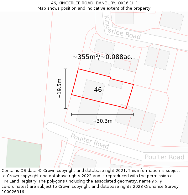 46, KINGERLEE ROAD, BANBURY, OX16 1HF: Plot and title map