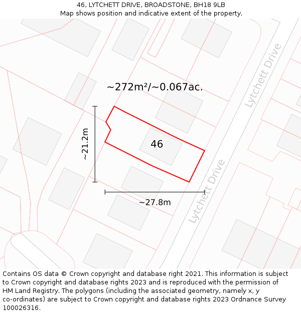 46, LYTCHETT DRIVE, BROADSTONE, BH18 9LB: Plot and title map