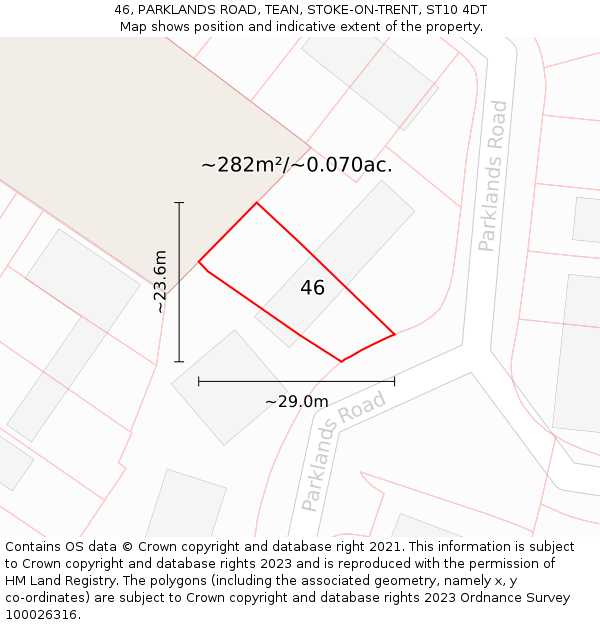 46, PARKLANDS ROAD, TEAN, STOKE-ON-TRENT, ST10 4DT: Plot and title map