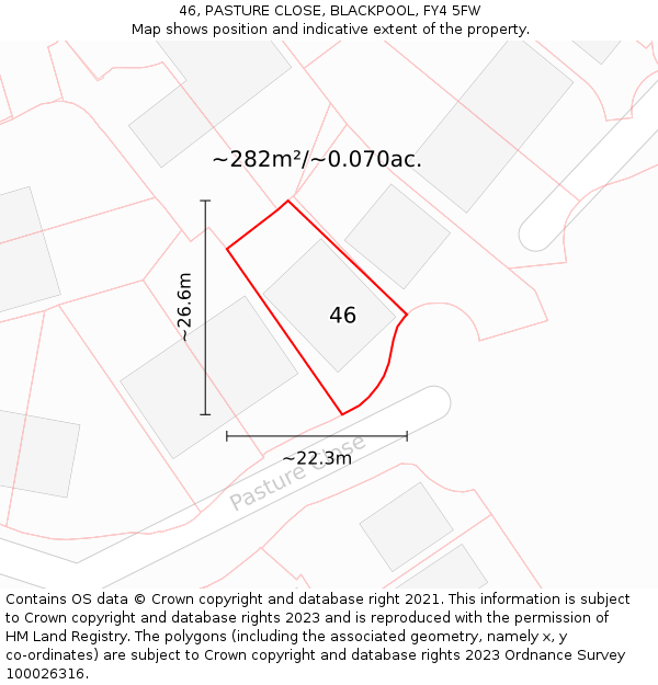 46, PASTURE CLOSE, BLACKPOOL, FY4 5FW: Plot and title map