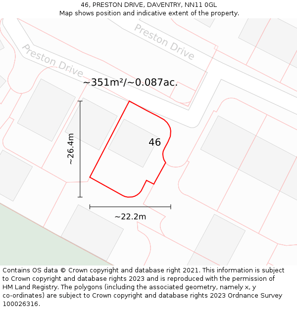 46, PRESTON DRIVE, DAVENTRY, NN11 0GL: Plot and title map