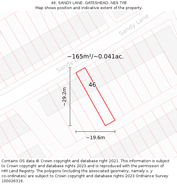 46, SANDY LANE, GATESHEAD, NE9 7YB: Plot and title map