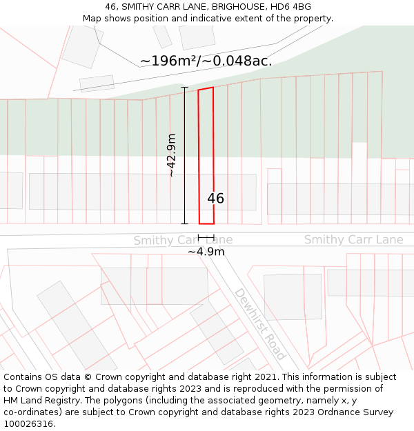 46, SMITHY CARR LANE, BRIGHOUSE, HD6 4BG: Plot and title map