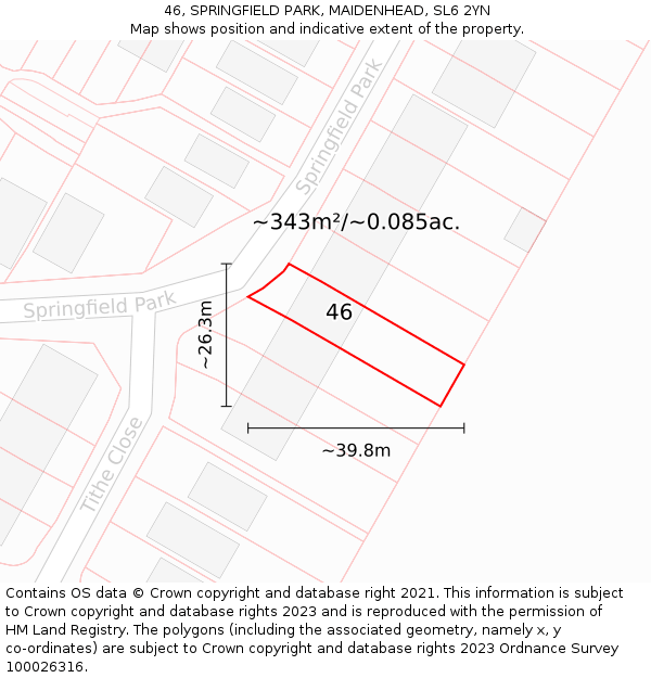 46, SPRINGFIELD PARK, MAIDENHEAD, SL6 2YN: Plot and title map
