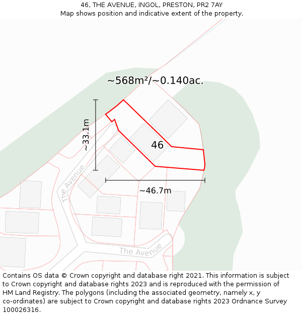 46, THE AVENUE, INGOL, PRESTON, PR2 7AY: Plot and title map