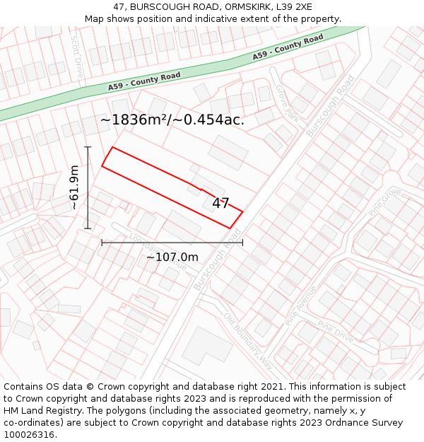 47, BURSCOUGH ROAD, ORMSKIRK, L39 2XE: Plot and title map