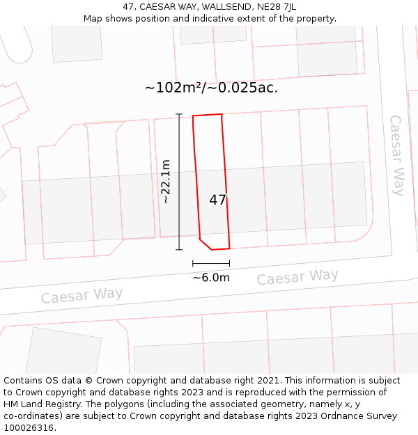 47, CAESAR WAY, WALLSEND, NE28 7JL: Plot and title map