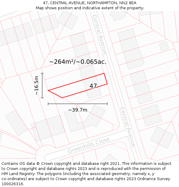 47, CENTRAL AVENUE, NORTHAMPTON, NN2 8EA: Plot and title map