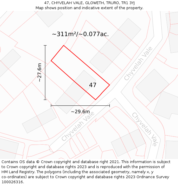 47, CHYVELAH VALE, GLOWETH, TRURO, TR1 3YJ: Plot and title map