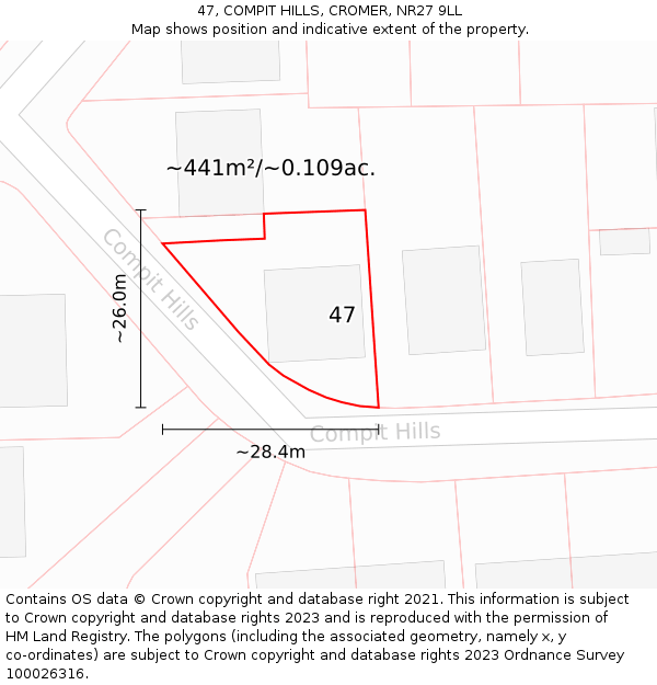 47, COMPIT HILLS, CROMER, NR27 9LL: Plot and title map