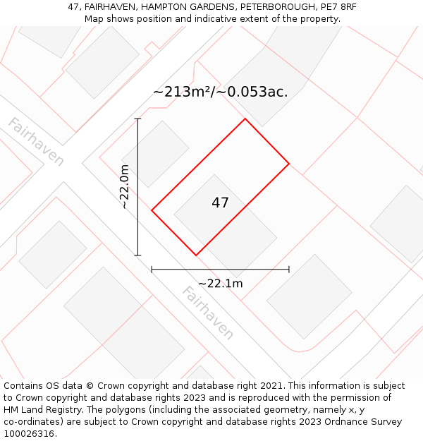 47, FAIRHAVEN, HAMPTON GARDENS, PETERBOROUGH, PE7 8RF: Plot and title map
