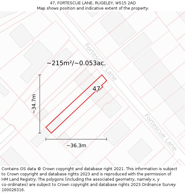 47, FORTESCUE LANE, RUGELEY, WS15 2AD: Plot and title map