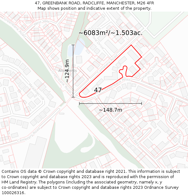 47, GREENBANK ROAD, RADCLIFFE, MANCHESTER, M26 4FR: Plot and title map