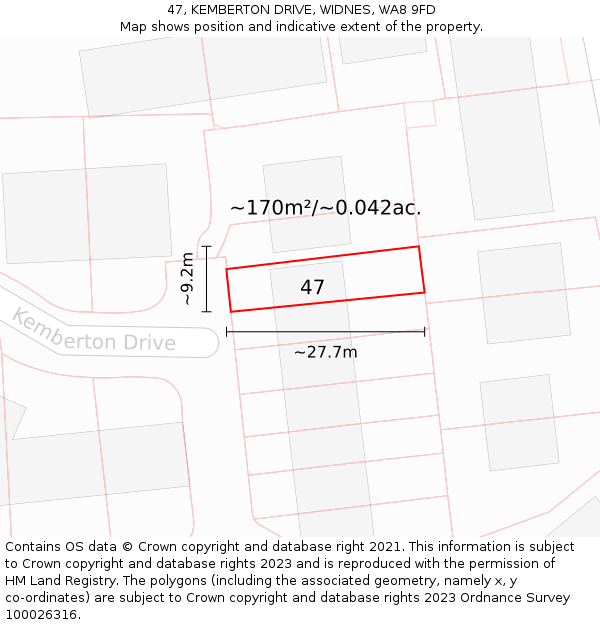 47, KEMBERTON DRIVE, WIDNES, WA8 9FD: Plot and title map