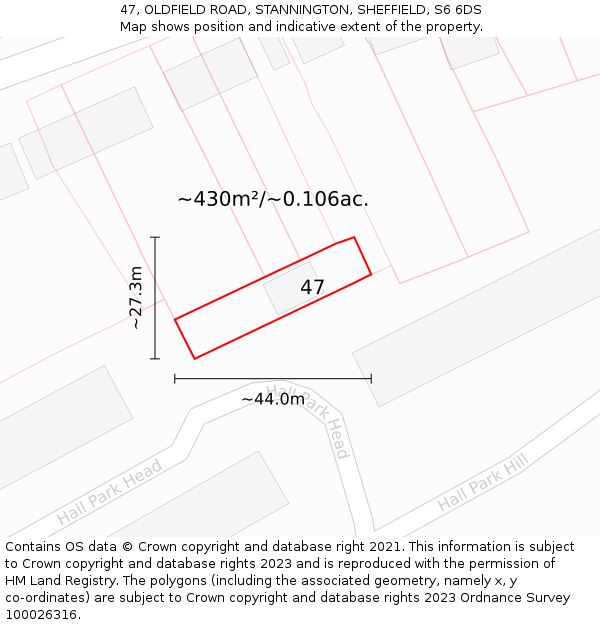47, OLDFIELD ROAD, STANNINGTON, SHEFFIELD, S6 6DS: Plot and title map