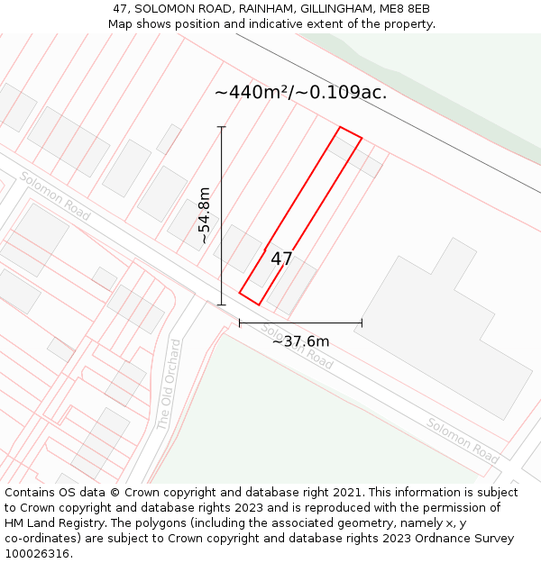 47, SOLOMON ROAD, RAINHAM, GILLINGHAM, ME8 8EB: Plot and title map