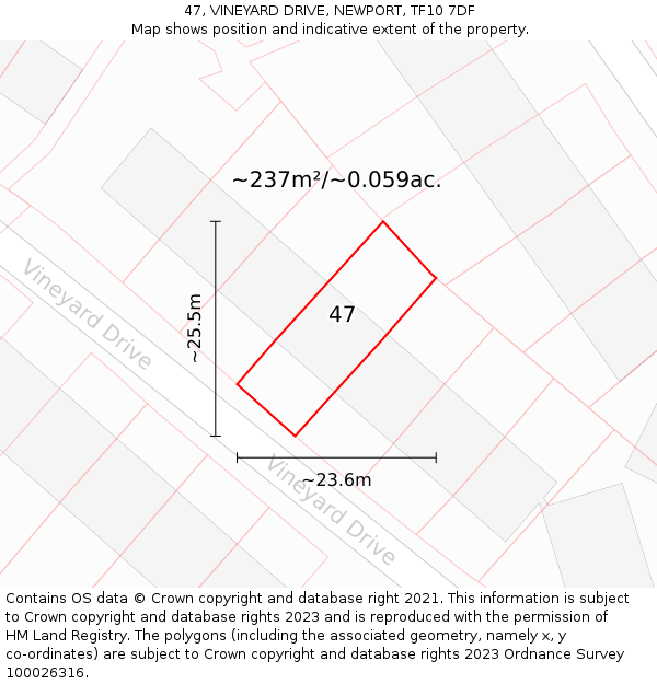47, VINEYARD DRIVE, NEWPORT, TF10 7DF: Plot and title map