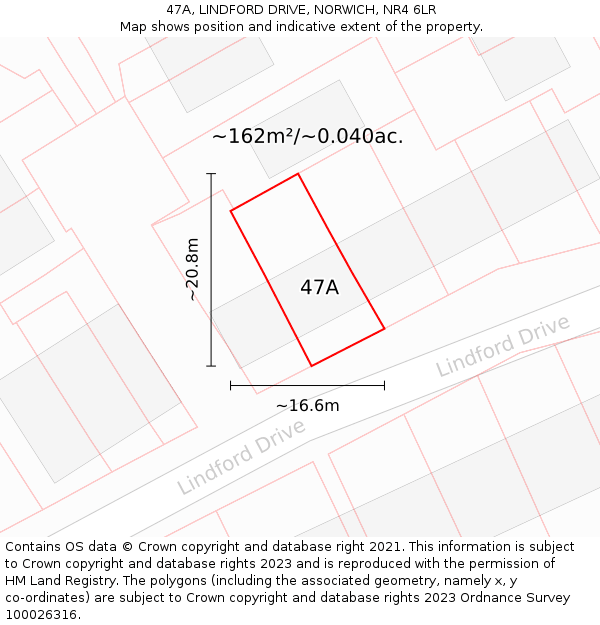 47A, LINDFORD DRIVE, NORWICH, NR4 6LR: Plot and title map