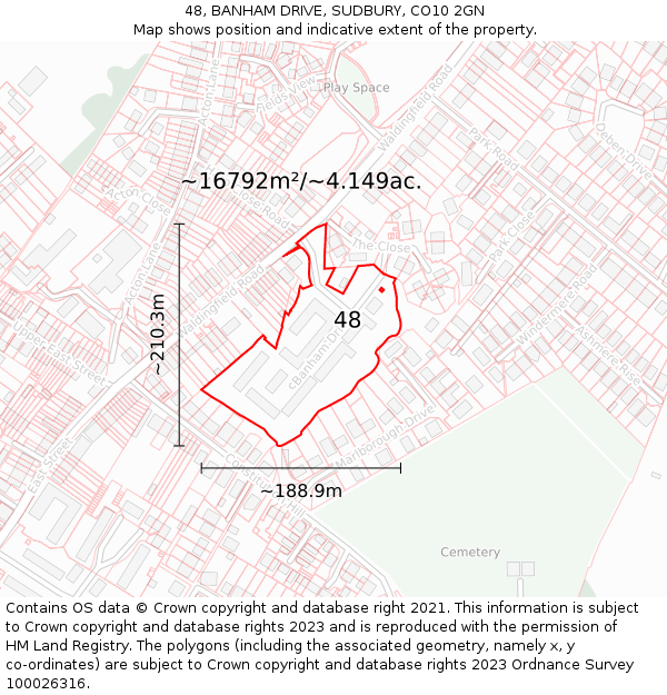 48, BANHAM DRIVE, SUDBURY, CO10 2GN: Plot and title map