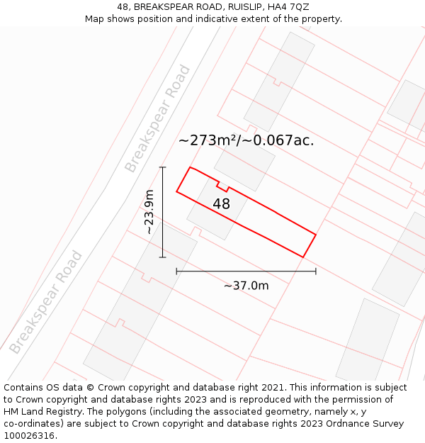 48, BREAKSPEAR ROAD, RUISLIP, HA4 7QZ: Plot and title map