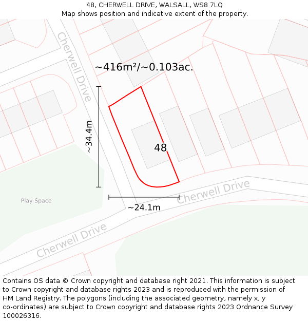 48, CHERWELL DRIVE, WALSALL, WS8 7LQ: Plot and title map
