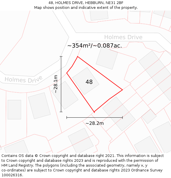 48, HOLMES DRIVE, HEBBURN, NE31 2BF: Plot and title map