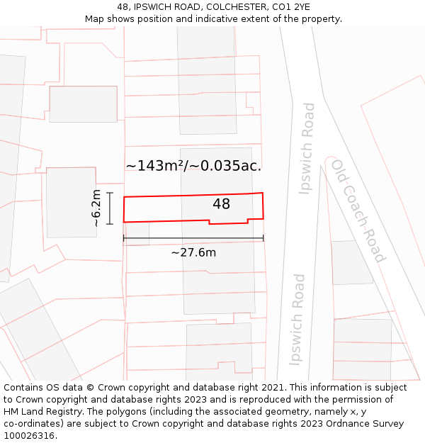 48, IPSWICH ROAD, COLCHESTER, CO1 2YE: Plot and title map