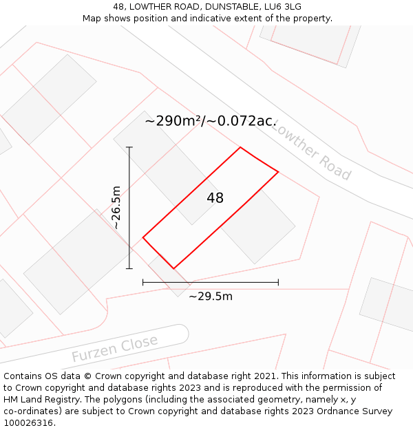 48, LOWTHER ROAD, DUNSTABLE, LU6 3LG: Plot and title map