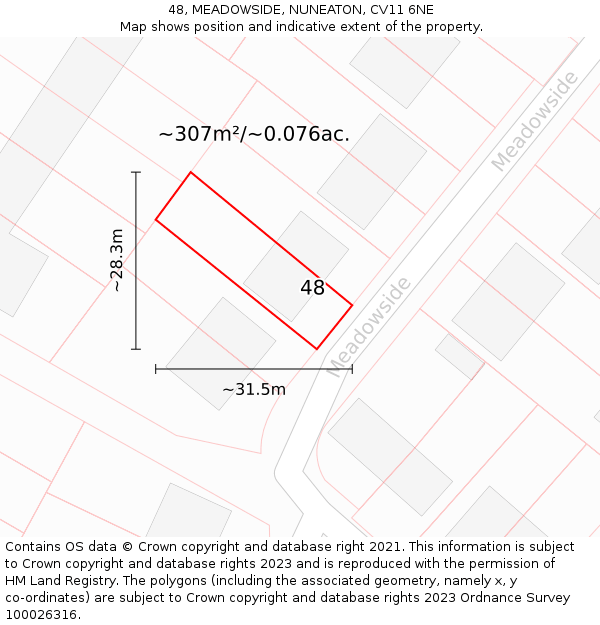 48, MEADOWSIDE, NUNEATON, CV11 6NE: Plot and title map