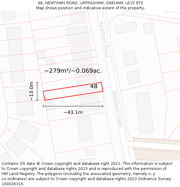 48, NEWTOWN ROAD, UPPINGHAM, OAKHAM, LE15 9TS: Plot and title map