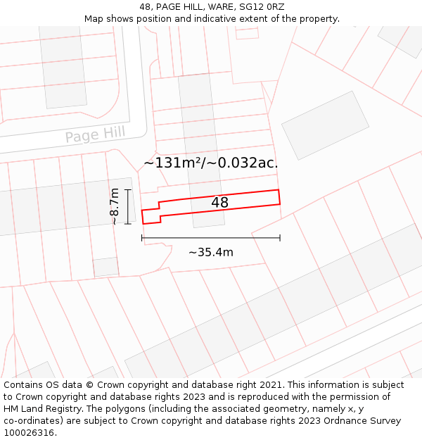 48, PAGE HILL, WARE, SG12 0RZ: Plot and title map