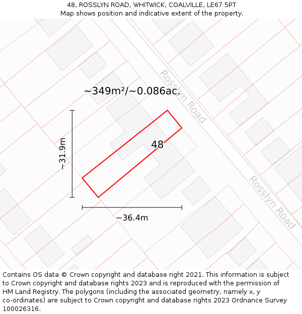 48, ROSSLYN ROAD, WHITWICK, COALVILLE, LE67 5PT: Plot and title map