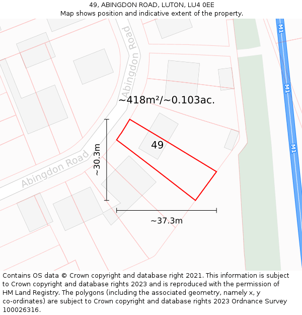 49, ABINGDON ROAD, LUTON, LU4 0EE: Plot and title map