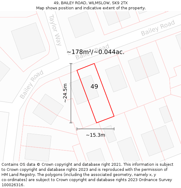 49, BAILEY ROAD, WILMSLOW, SK9 2TX: Plot and title map