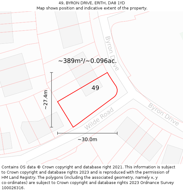 49, BYRON DRIVE, ERITH, DA8 1YD: Plot and title map