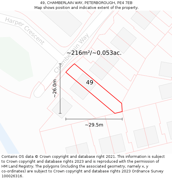 49, CHAMBERLAIN WAY, PETERBOROUGH, PE4 7EB: Plot and title map