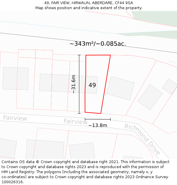 49, FAIR VIEW, HIRWAUN, ABERDARE, CF44 9SA: Plot and title map